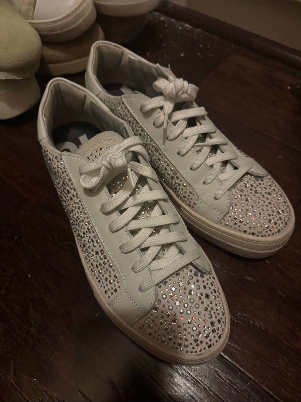 P448 White Crystal-Embellished Women’s Sneakers